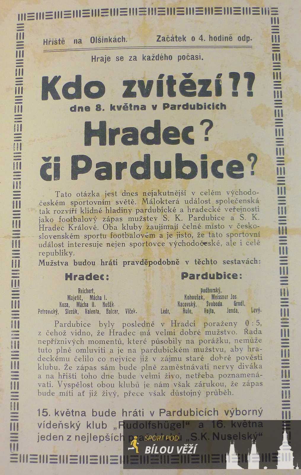 Plakát z roku 1921 - Kdo vyhraje? Pardubice nebo Hradec